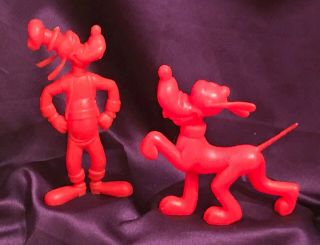 Vtg 1971 Walt Disney Pluto & Goofy Red Plastic Figurines By Louis Marx - Usa