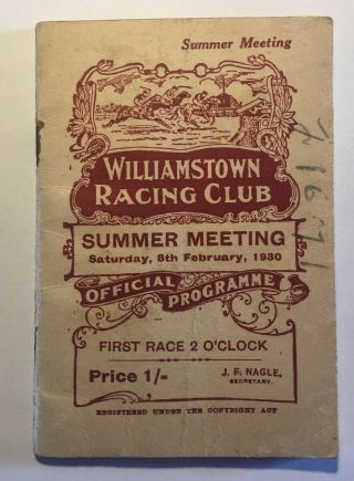 Vintage 1930 Williamstown Racing Club Meeting Race Book Horse Melbourne
