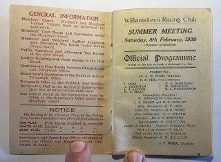 Vintage 1930 WILLIAMSTOWN RACING CLUB meeting Race Book Horse Melbourne 3