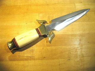 Handmade Double Edge Dagger Knife - Brass And Stag Handle -