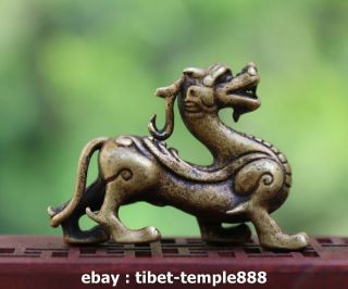 5.  5 Cm China 100 Pure Bronze Foo Dog Lion Dragon Wealth Animal Amulet Sculpture