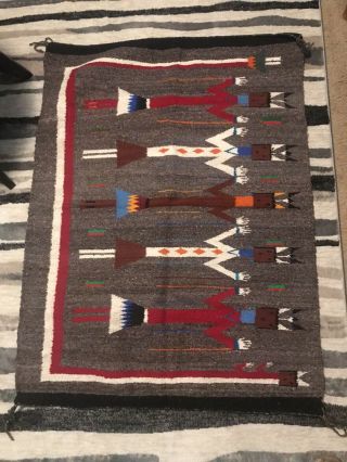 Vintage Native American Navajo Yei Figures Rug Blanket Hand Woven 52”x 38 1/2”