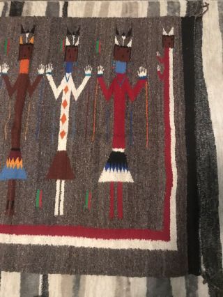 Vintage Native American Navajo Yei Figures Rug Blanket Hand Woven 52”x 38 1/2” 2