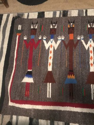 Vintage Native American Navajo Yei Figures Rug Blanket Hand Woven 52”x 38 1/2” 3