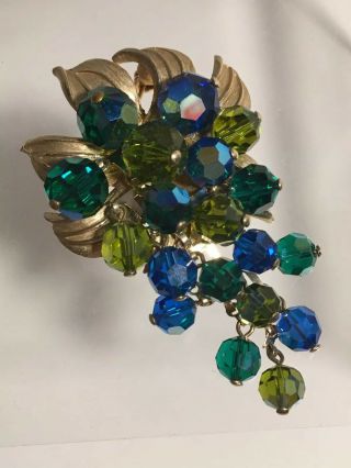 Vtg Juliana D&e Sapphire Blue Emerald Crystal Dangle Cha Cha Brooch Pin Pendant