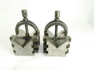 Vintage Pair Brown & Sharpe 750 B V Block With Clamp Machinist T6431