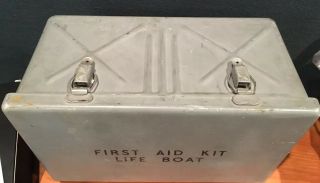 Vintage Gray WWII Life Boat First Aid Kit U.  S.  Coast Guard or U.  S.  Navy Empty 3