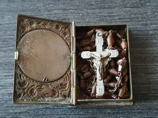 Antique rosary box maria with art deco tiger eye rosary 3