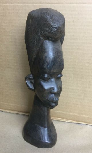 African Tribe Tribal Art Sculpture Ebony Wood Carved Head Bust Statue 12 " High