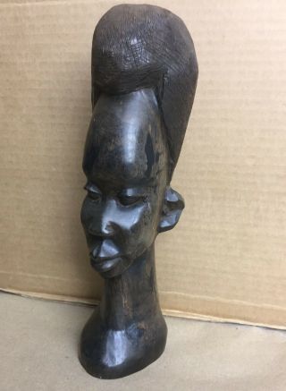 AFRICAN TRIBE TRIBAL ART SCULPTURE EBONY WOOD CARVED HEAD BUST STATUE 12 