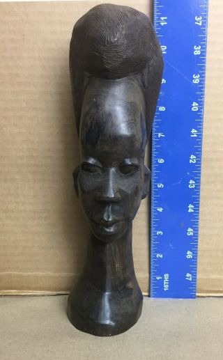 AFRICAN TRIBE TRIBAL ART SCULPTURE EBONY WOOD CARVED HEAD BUST STATUE 12 