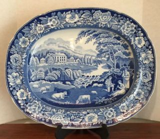 Antique Dark Blue Staffordshire 20.  5” Platter Sheherds & Flocks & Cows 1800s Exc