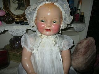 Antique Composition Bay Doll Dimples Eih Horsman Large 26.  Tin Eyes.