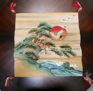Vintage Japanese Silk Fukusa Hand - Painted Wall Hanging Tapestry