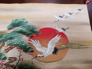 Vintage Japanese Silk Fukusa Hand - Painted Wall Hanging Tapestry 2