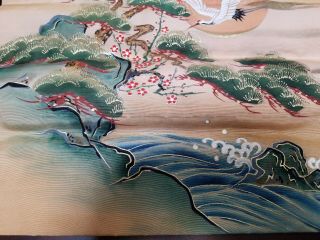 Vintage Japanese Silk Fukusa Hand - Painted Wall Hanging Tapestry 3