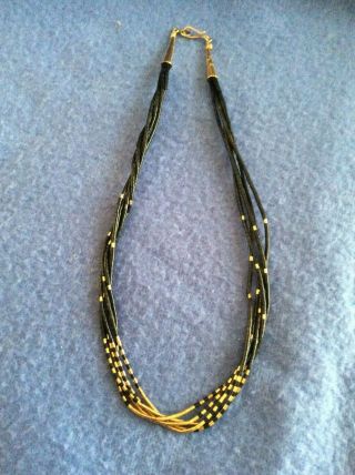 Vintage Estate 14k Gold And Black Onyx Beaded Necklace With Case