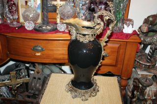 Antique Victorian Ewer Vase Pitcher Bronze Metal Ceramic Porcelain Demon Face