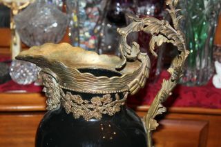Antique Victorian Ewer Vase Pitcher Bronze Metal Ceramic Porcelain Demon Face 2