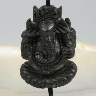 Hindu God Ganesha Arang Black Wood Focal Bead Pendant Carving Sculpture 14.  59 G