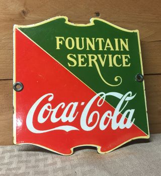Vintage Coca Cola Fountain Service Drink Soda Pop Porcelain Advertising Sign