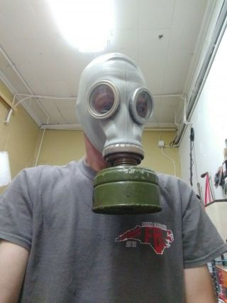 Military Soviet Russian Gas Mask Gp - 5.  Mask,  Filter,  And Carrying Case.  Grey