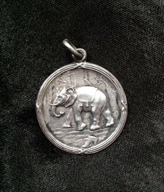 Rare Antique Victorian Art Nouveau 800 Silver Elephant Pendant Medal Charm