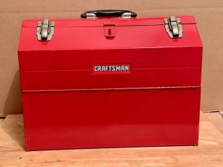 Vintage Craftsman Red Roof Metal Tool Box 18 " X 10 " X 13 " Rare L@@k