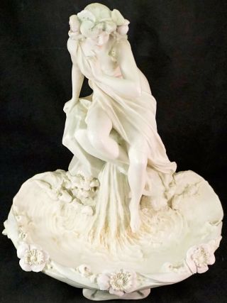 Royal Dux Porcelain Figurine Centerpiece Semi Nude Lady Dipping Toe In Pond