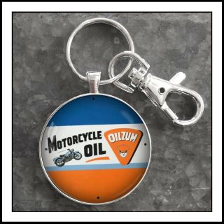 Vintage Oilzum Motorcycle Oil Sign Photo Keychain Pendant Gift Collectible