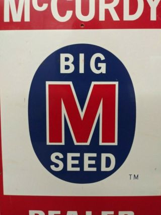 Vintage 1960s Big M Mccurdy Seed Dealer Metal Corn Sign Old Farm Barn Plant
