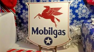 Vintage Mobil Gasoline Porcelain Pegasus Gas Oil Service Station Pump Plate Sign