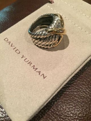 Vintage DAVID YURMAN Sterling Silver and 14K Yellow Gold Cable X Ring sz 6 3