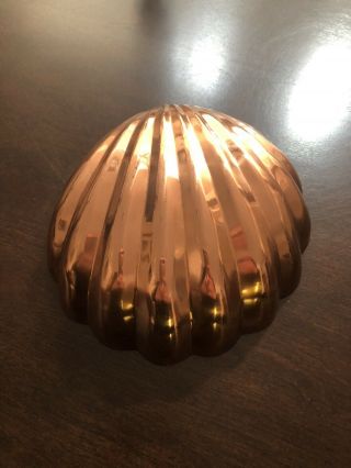 Vintage Antique Shell Copper Jelly/aspic Mold Tin Lining 7.  5”