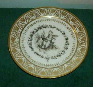 Meissen Derby Antique Black And White Cabinet Plate Gold Trim Doves