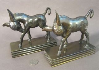Pair Vtg Jennings Brothers Signed Metal Bronze Donkey Foal Bookends Figurines
