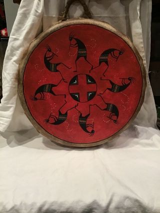 Wood/rawhide Taos Pueblo Native American Drum,  Signed By Artist Phillip Martinez