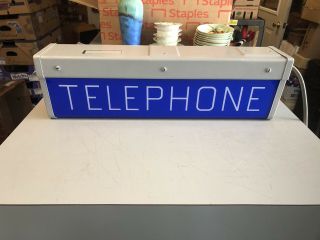 Vintage Lighted Telephone Sign Bell Potsdam Ny Bowling Market Lanes Phone Booth