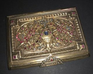 Antique French ? Gold Gilt Solid Silver Diamond Ruby Set Snuff Card Box