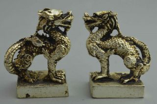 Collectable Handwork Old Tibet Miao Silver Carve Roar Dragon Auspicious Statues
