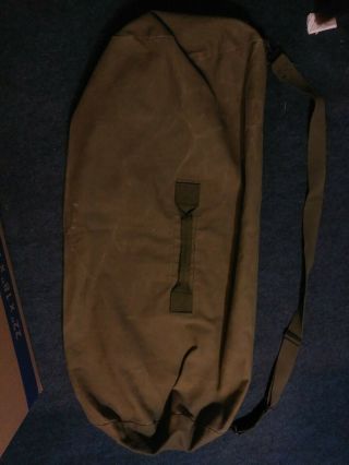 Vintage Military Duffle Bag Camo Green Canvas Heavy Zipper W/ Handle