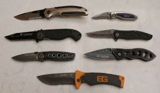 Lof Of 7 Folding Knives - Gerber,  Bear Grylls,  Winchester,  Smith & Wesson,  Etc