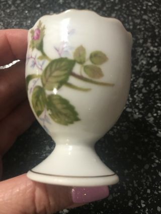 Vintage Egg Cup Single Holder Pink Rose Floral White Porcelain Gold Trim Blue 3