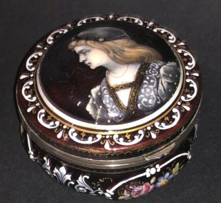 Antique French Or Austrian Silver Mounted Hand Enameled Portrait Box
