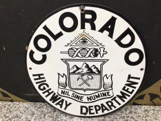 Vintage Colorado Highway Department Porcelain Enamel Round Metal Sign