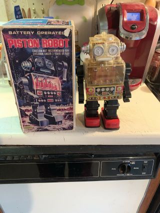 Piston Robot Tin Toy Battery Operated Vintage 1970s W/original Box Great