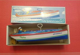 Vintage Collectible Schylling 1999 Tin Speed Boat Fireball Wind - Up