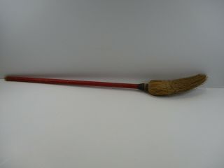 Vintage Child’s Kids Toy Straw Broom Red Wood Handle 31 " Long Halloween