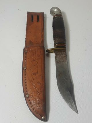 Vintage Western Fixed Blade Hunting / Skinning Knife W Sheath 987