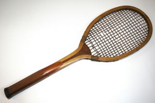 Vintage/antique Wooden Tennis Racket With Cork Inlaid Grip,  England C 1905 - 1910
